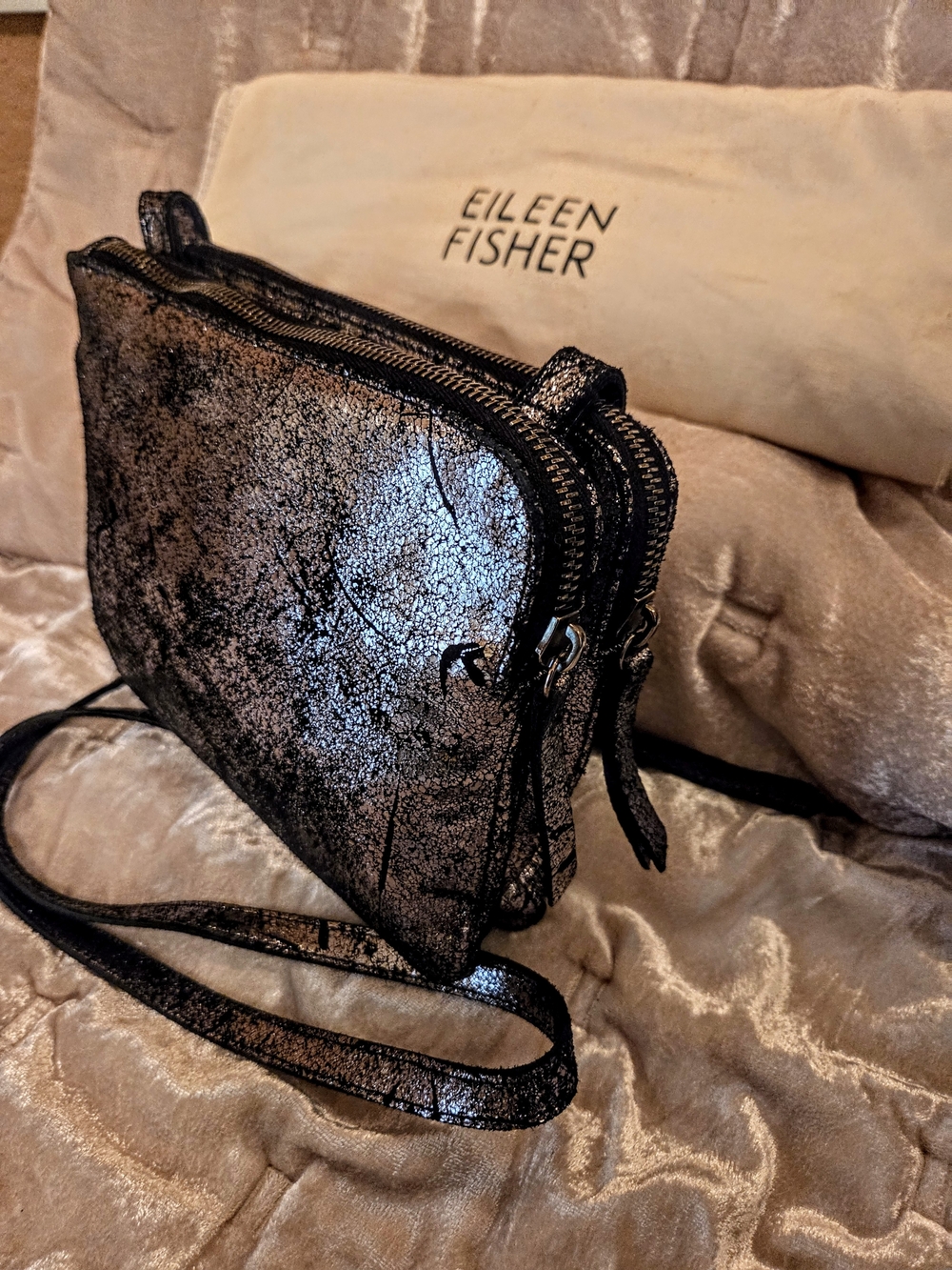Eileen Fisher Cracked Metallic Black Crossbody